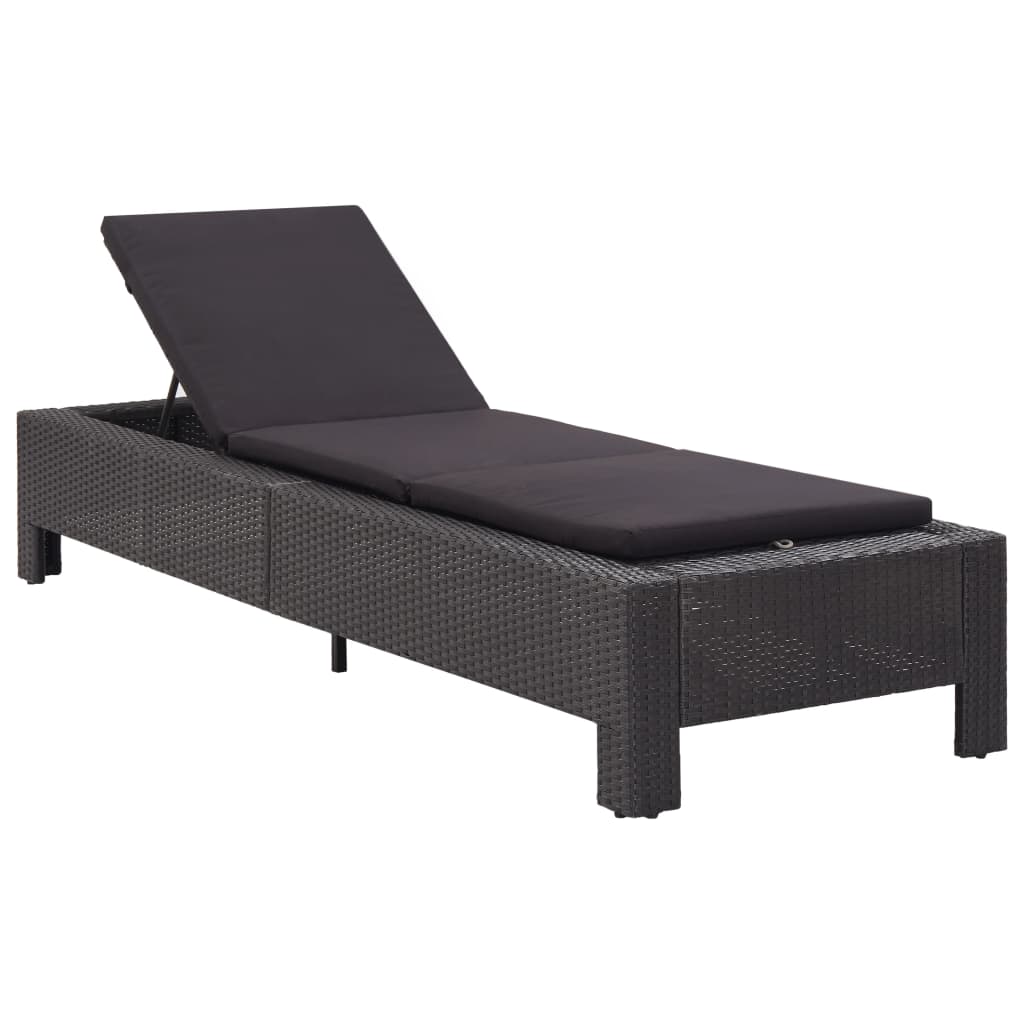 Sunbed With Cushion Black Poly Rattan