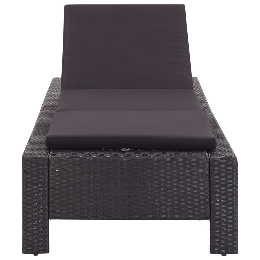 Sunbed With Cushion Black Poly Rattan