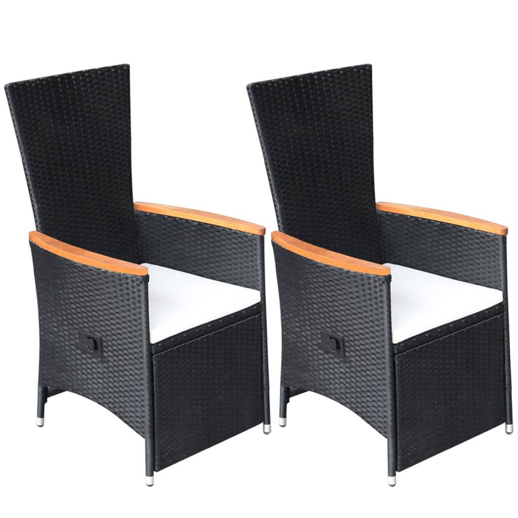 Reclining Garden Chairs 2 Pcs With Cushions Poly Rattan Black