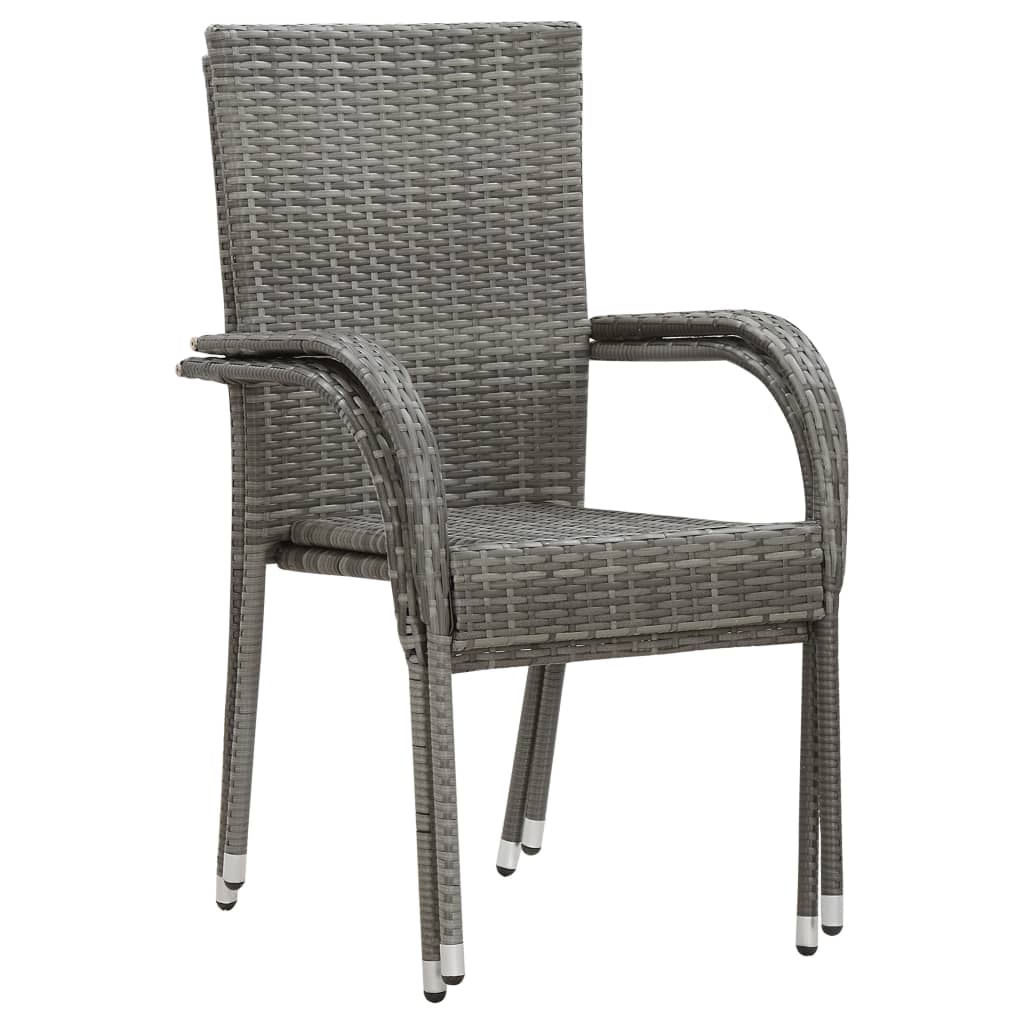 Stackable Outdoor Chairs 2 Pcs Grey Poly Rattan