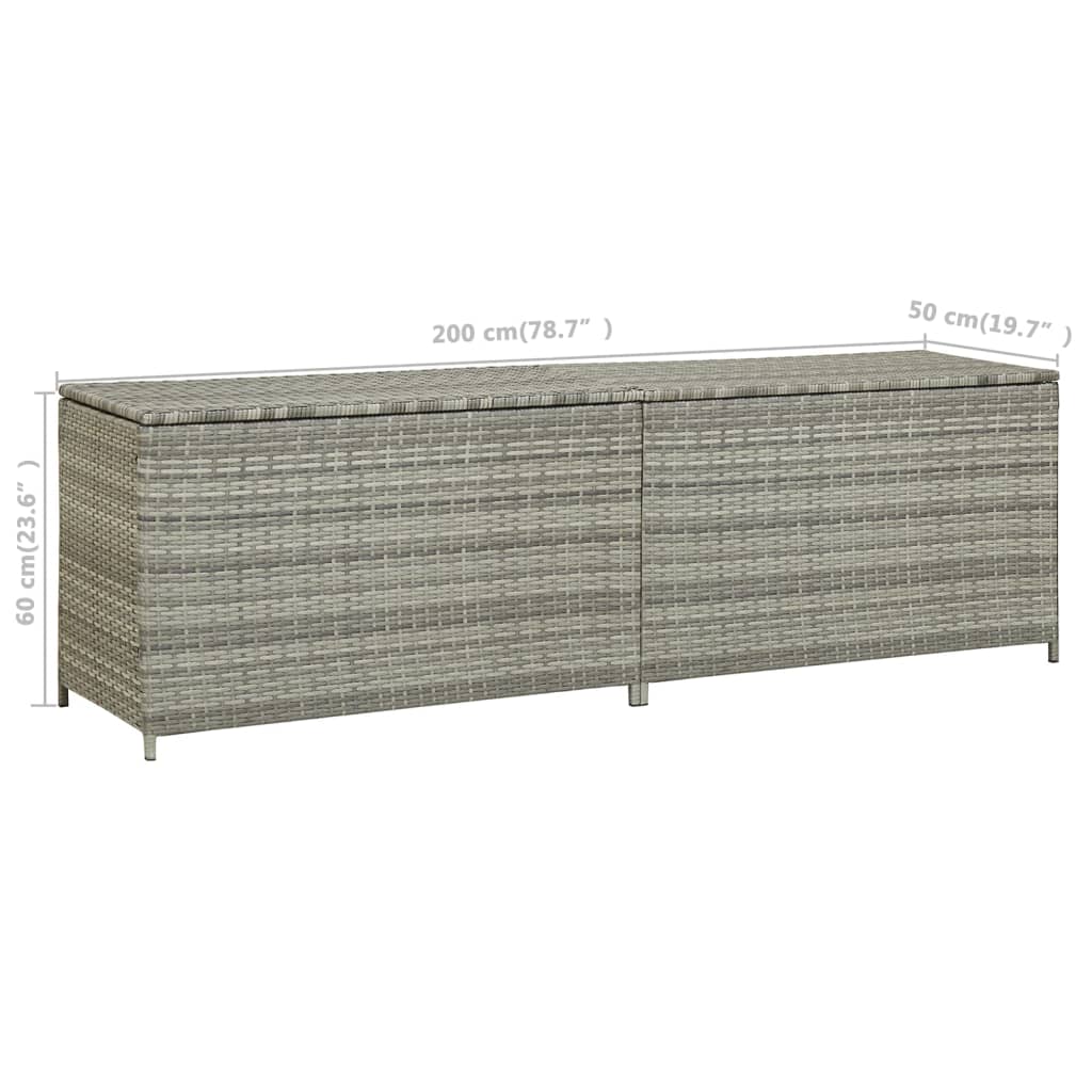 Garden Storage Box Poly Rattan 200X50X60 Cm Grey