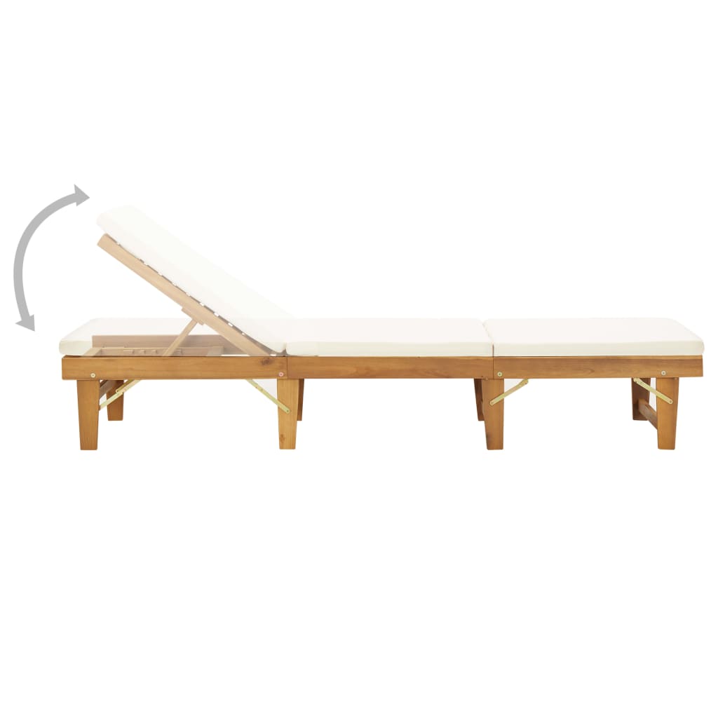 Folding Sun Lounger With Cushion Solid Acacia Wood