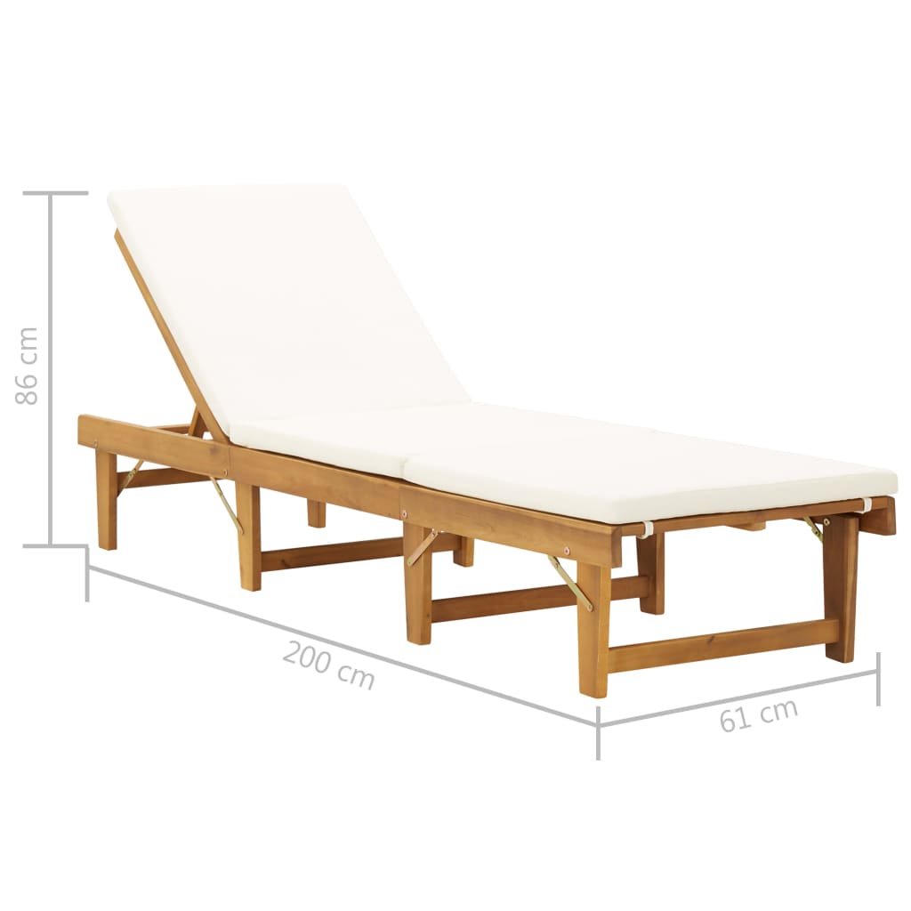 Folding Sun Lounger With Cushion Solid Acacia Wood