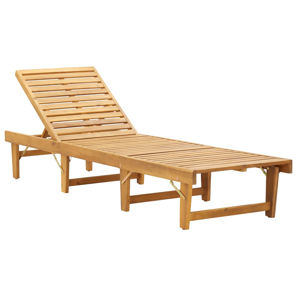 Folding Sun Lounger With Cushion Solid Acacia Wood