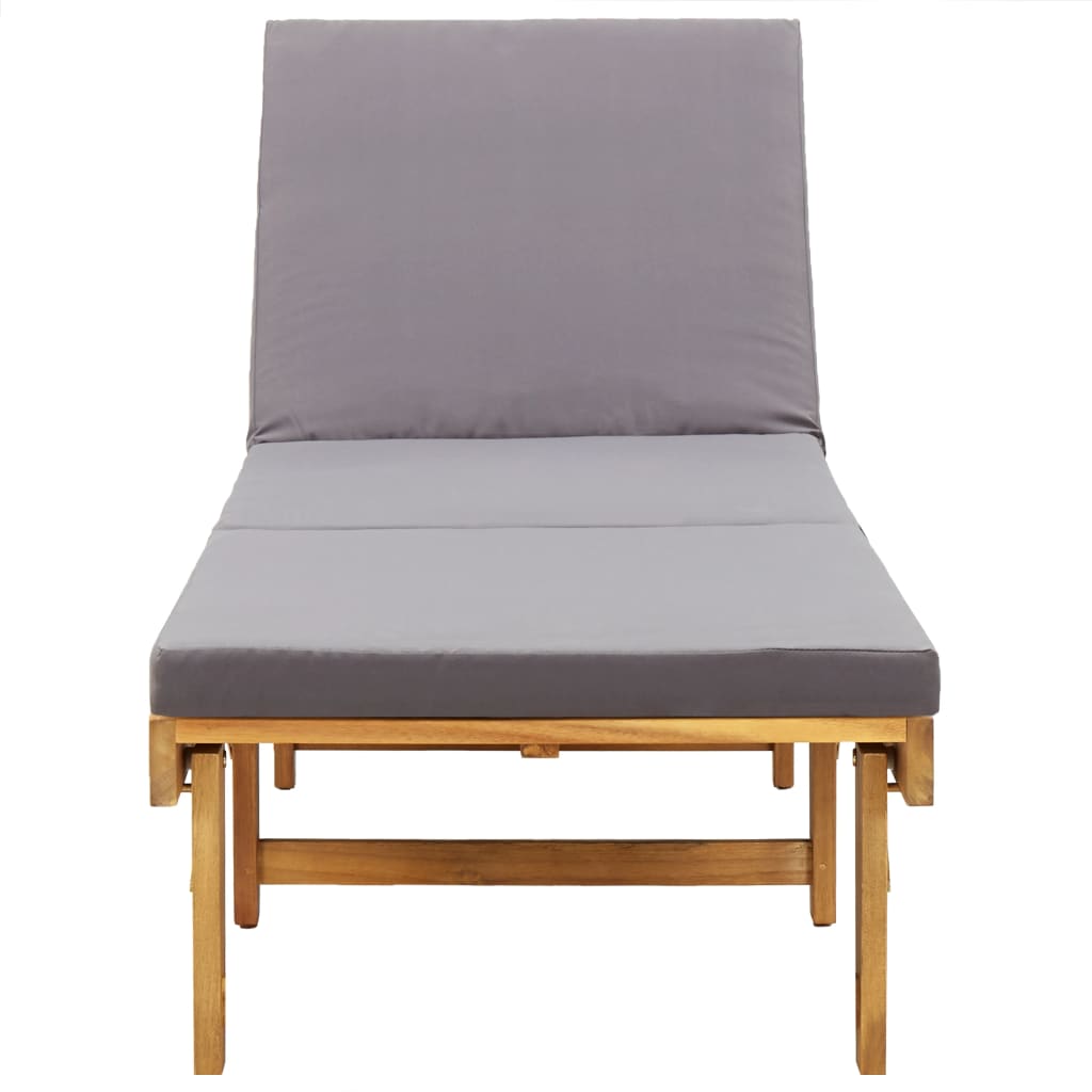 Folding Sun Lounger With Cushion Solid Acacia Wood