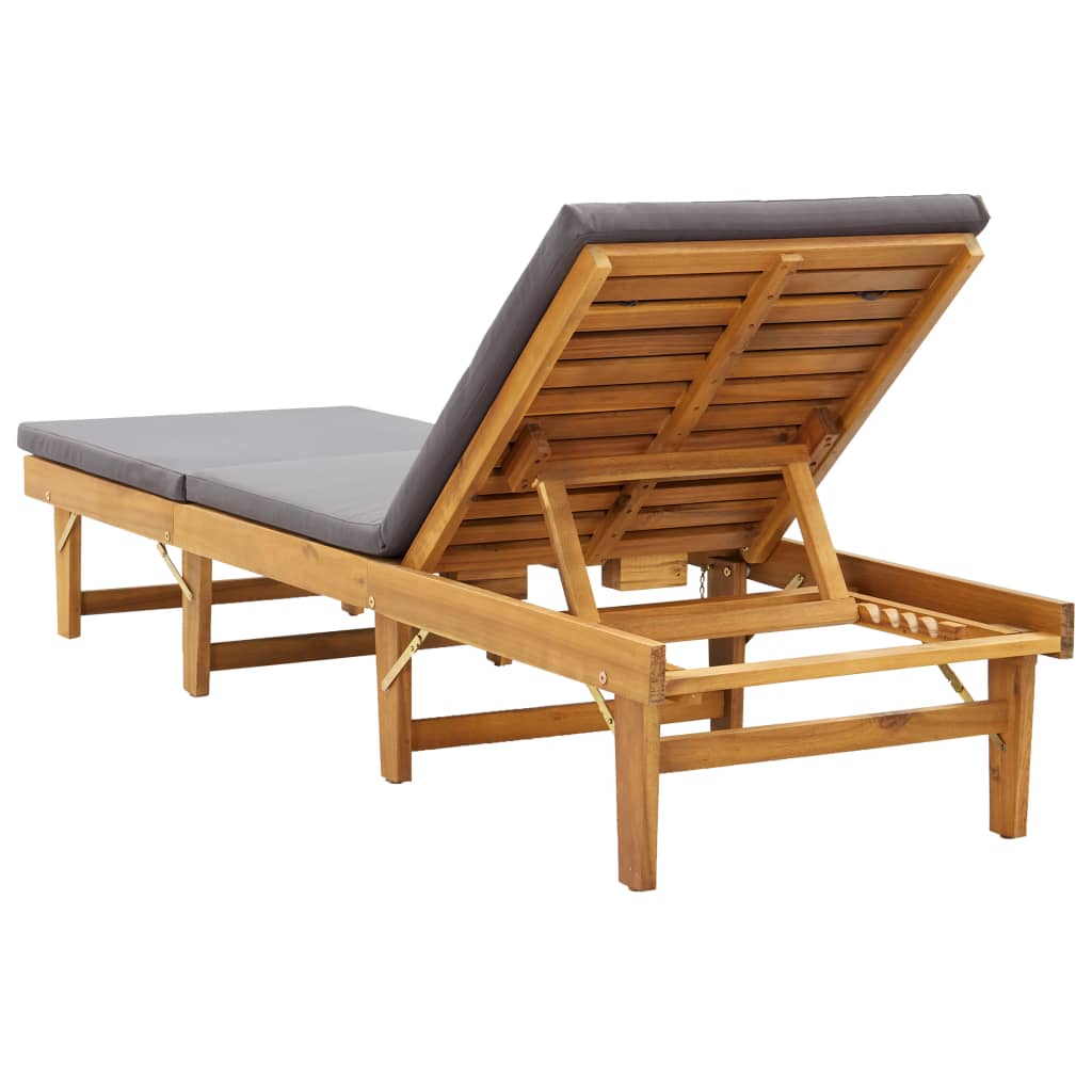 Folding Sun Lounger With Cushion Solid Acacia Wood