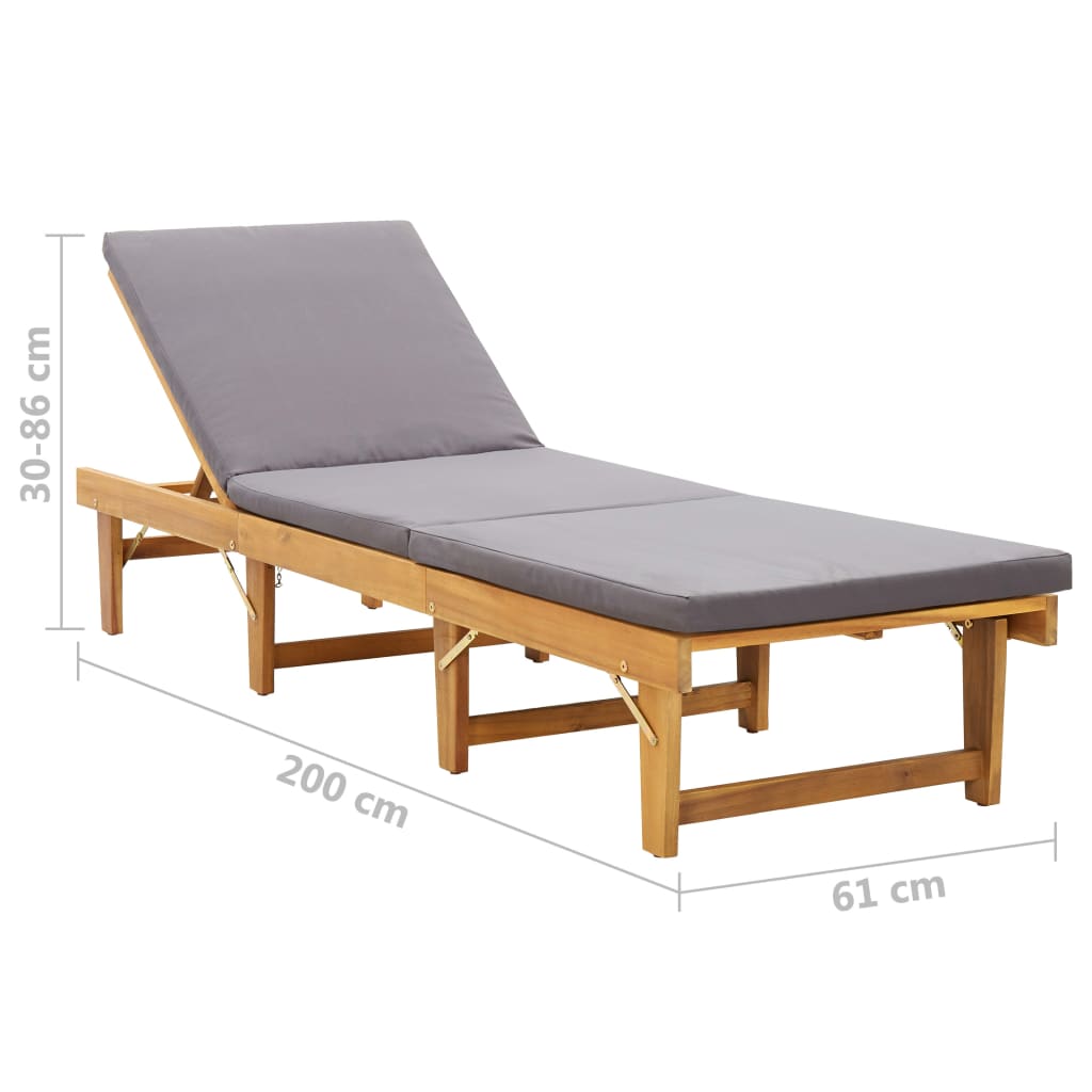 Folding Sun Lounger With Cushion Solid Acacia Wood