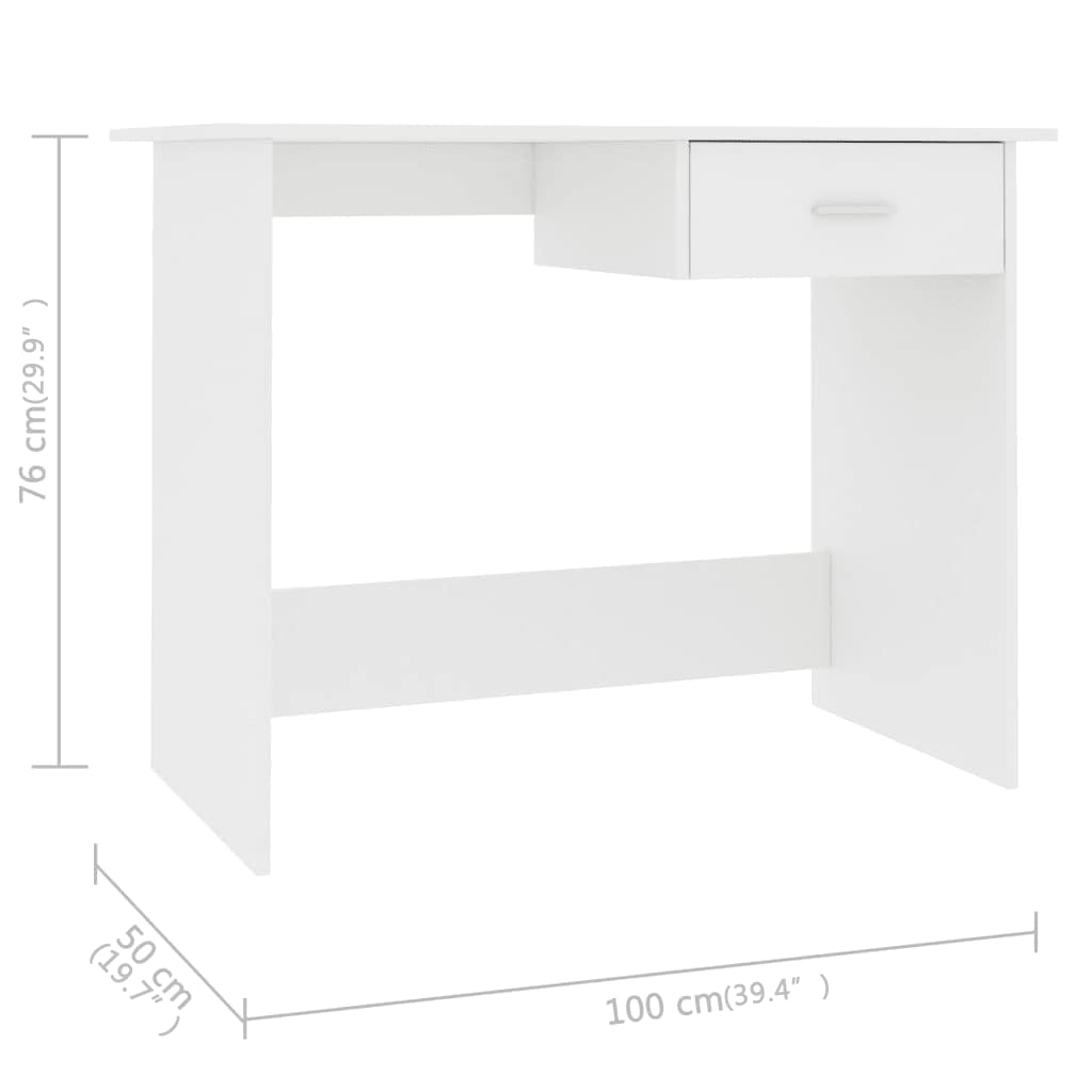 Desk White 100X50X76 Cm Engineered Wood