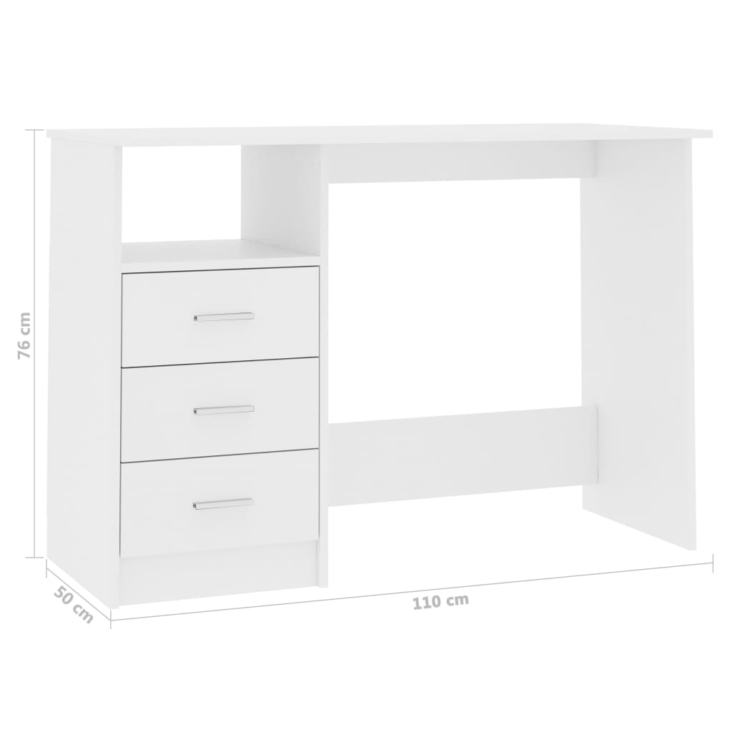 Desk With Drawers White 110X50X76 Cm Engineered Wood