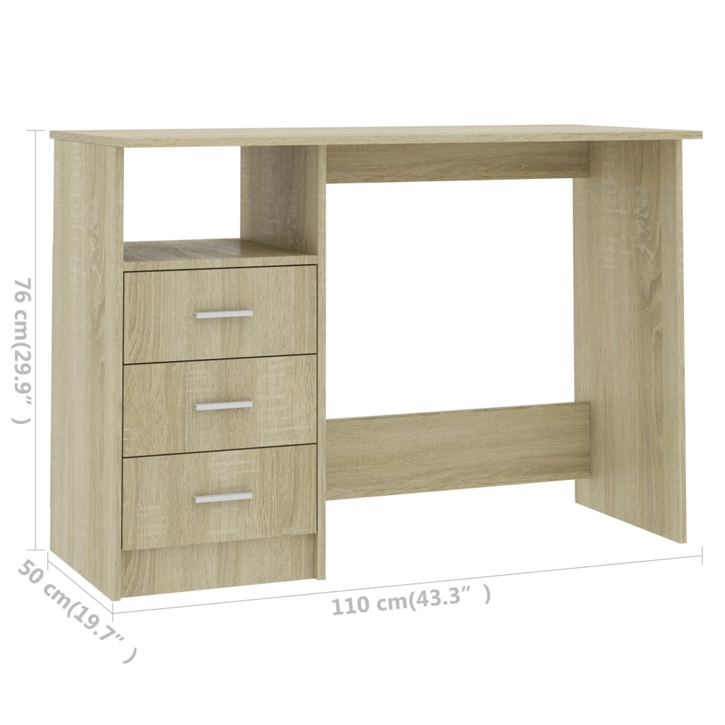 Desk With Drawers Sonoma Oak 110X50X76 Cm Engineered Wood