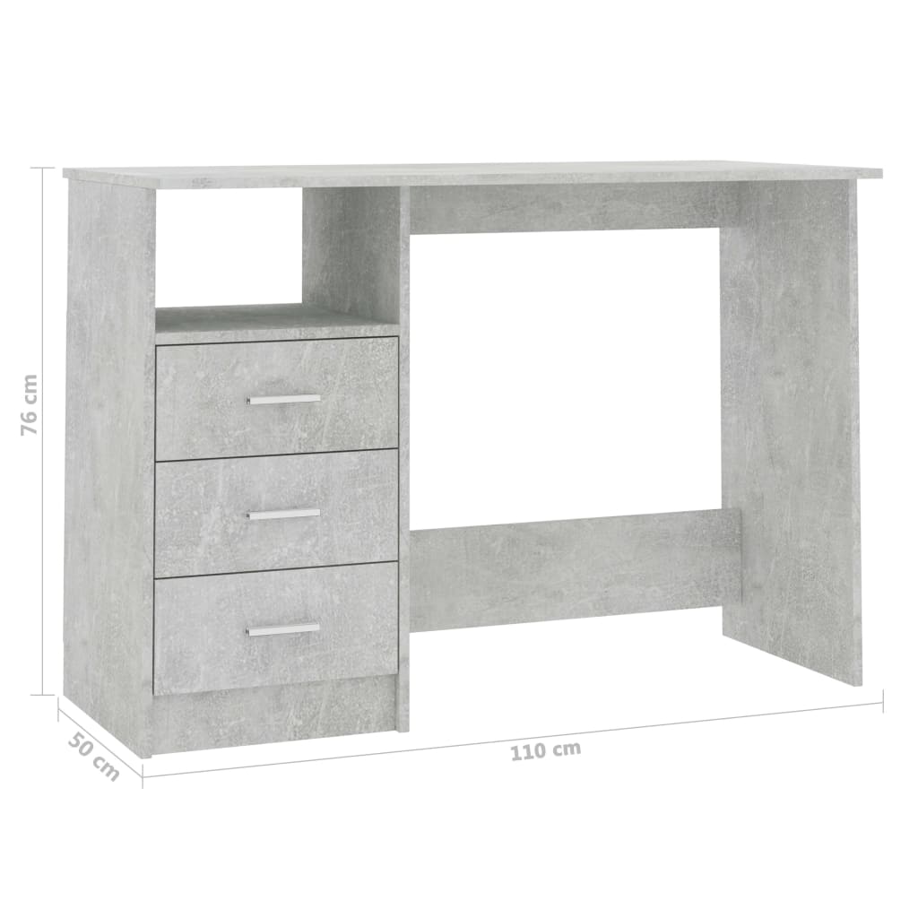 Desk With Drawers Concrete Grey 110X50X76 Cm Engineered Wood