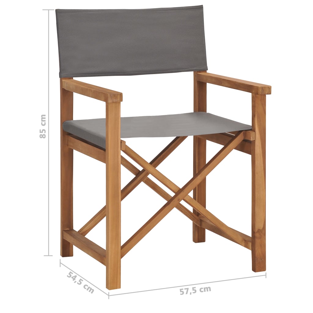 Director's Chair Solid Teak Wood Grey