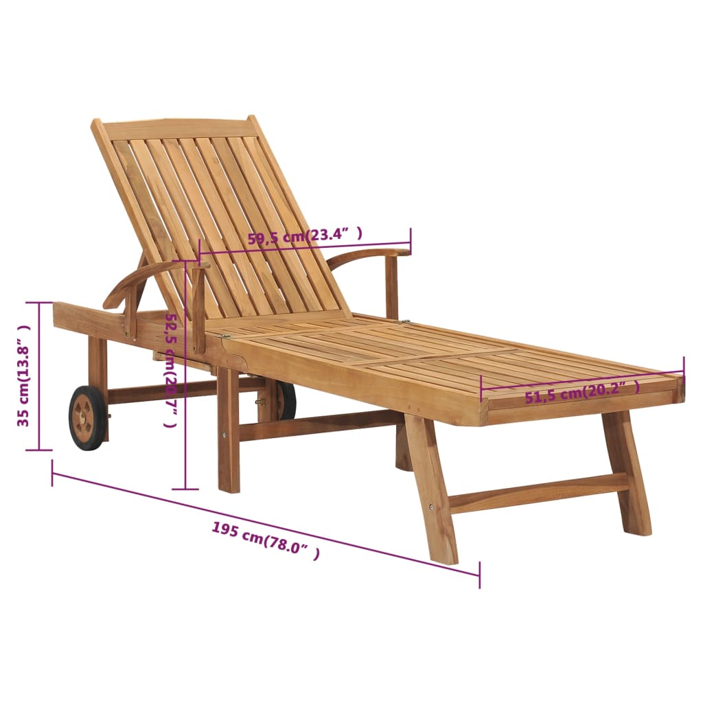 Sun Lounger With Table Solid Teak Wood