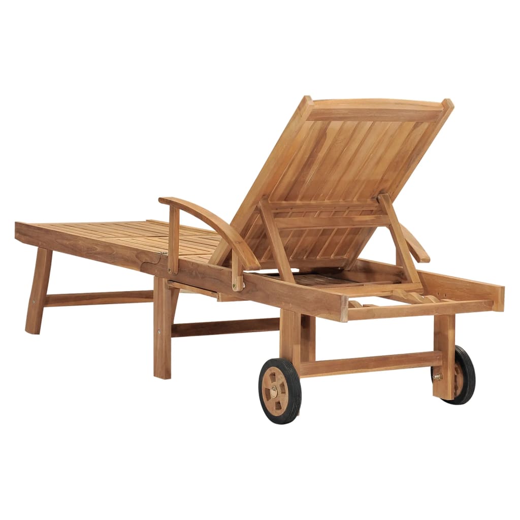 Sun Lounger With Table Solid Teak Wood