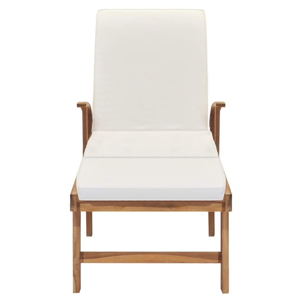 Sun Lounger With Cushion Solid Teak Wood Cream