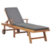 Sun Lounger With Cushion Solid Teak Wood Dark Grey