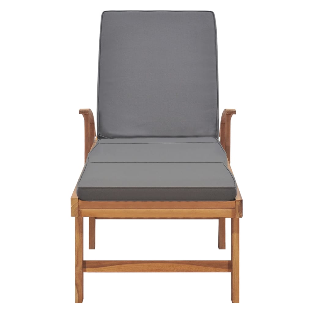 Sun Lounger With Cushion Solid Teak Wood Dark Grey