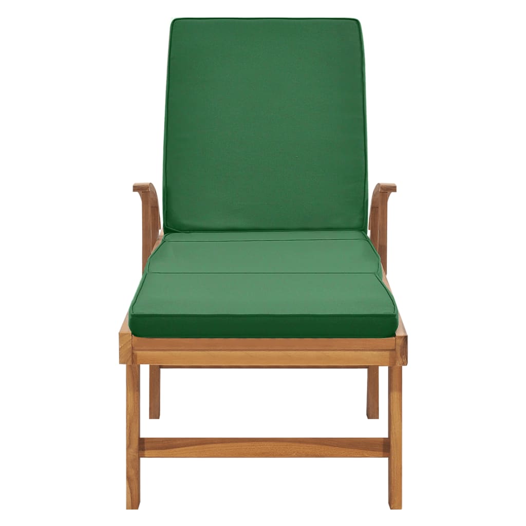 Sun Lounger With Cushion Solid Teak Wood Green