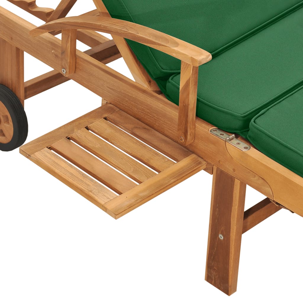 Sun Lounger With Cushion Solid Teak Wood Green