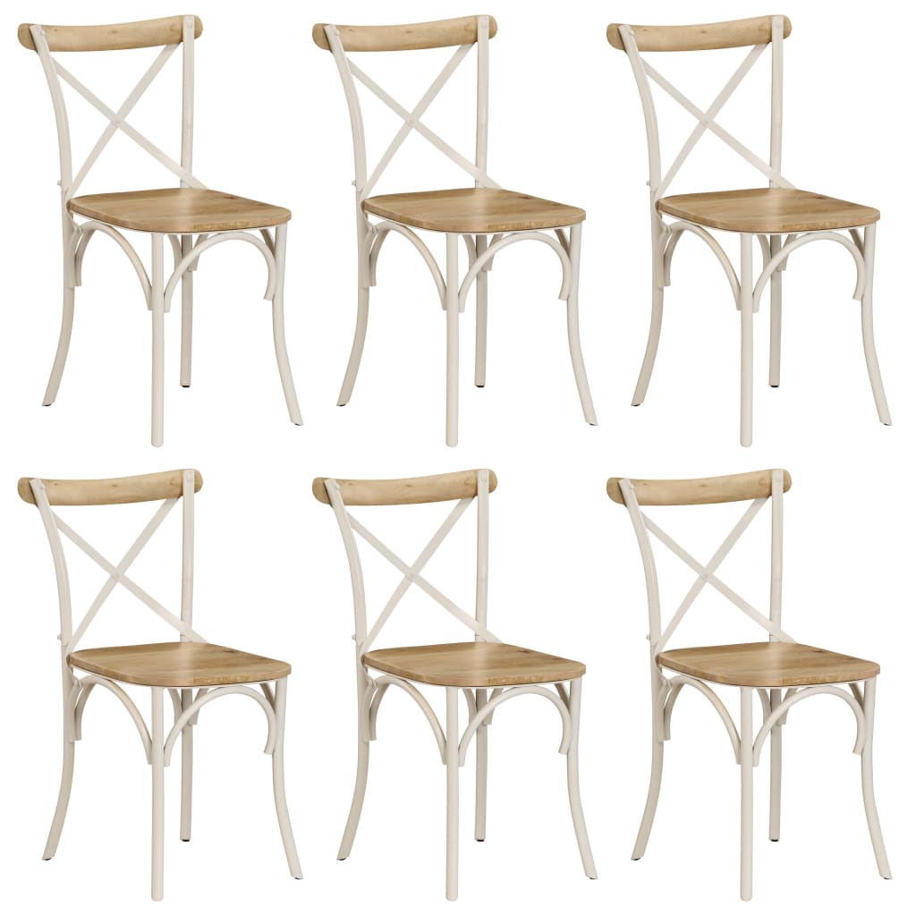 Cross Chairs 6 Pcs White Solid Mango Wood