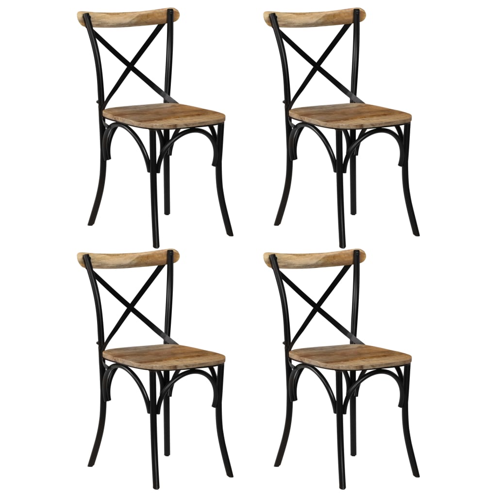 Cross Chairs 4 Pcs Black Solid Mango Wood