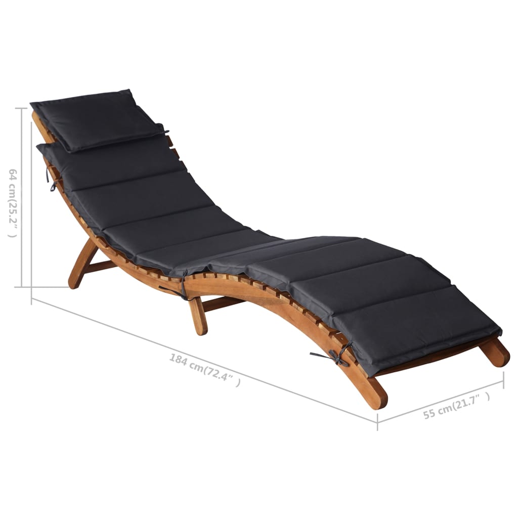 Sun Lounger With Cushion Solid Acacia Wood Dark Grey