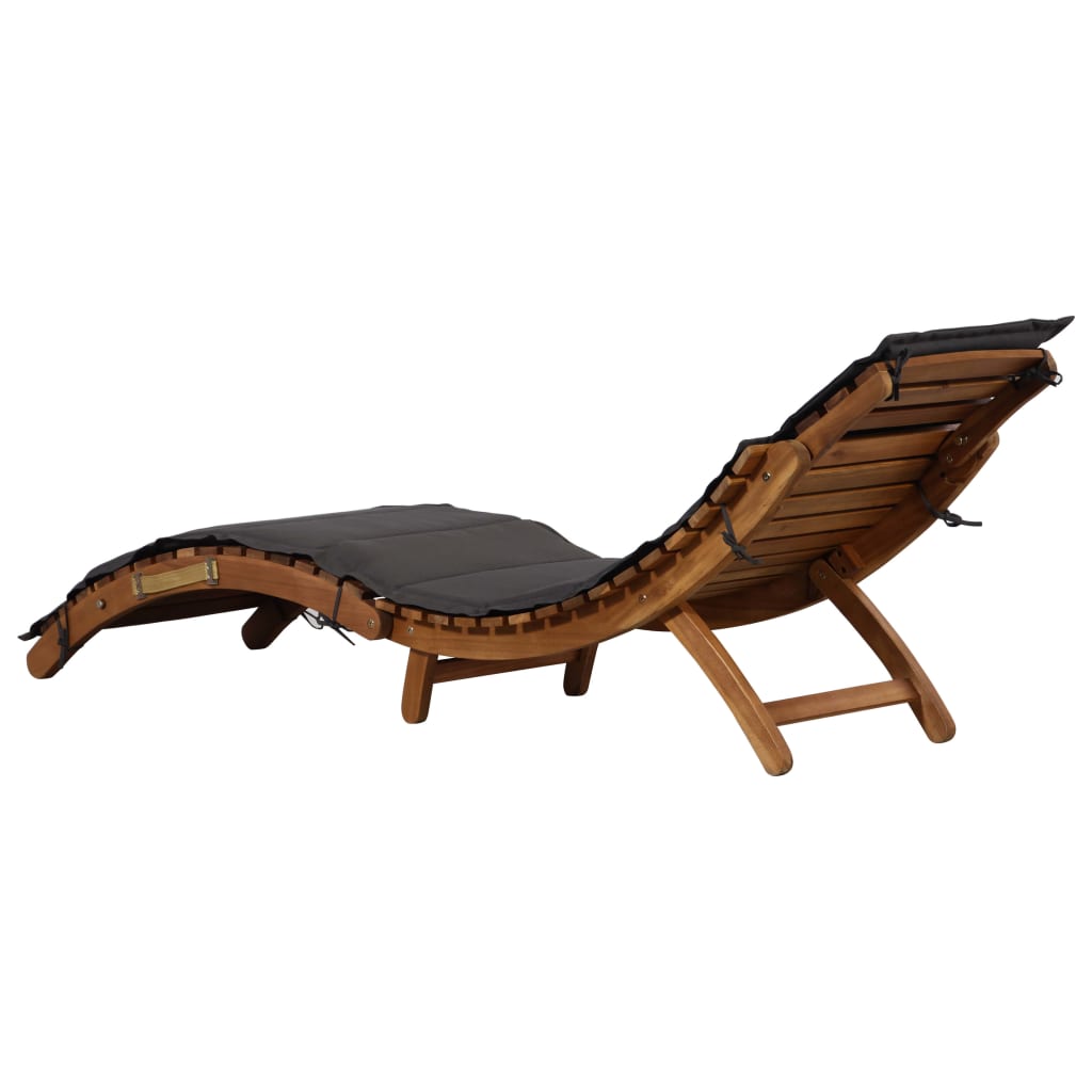 Sun Lounger With Cushion Solid Acacia Wood Dark Grey