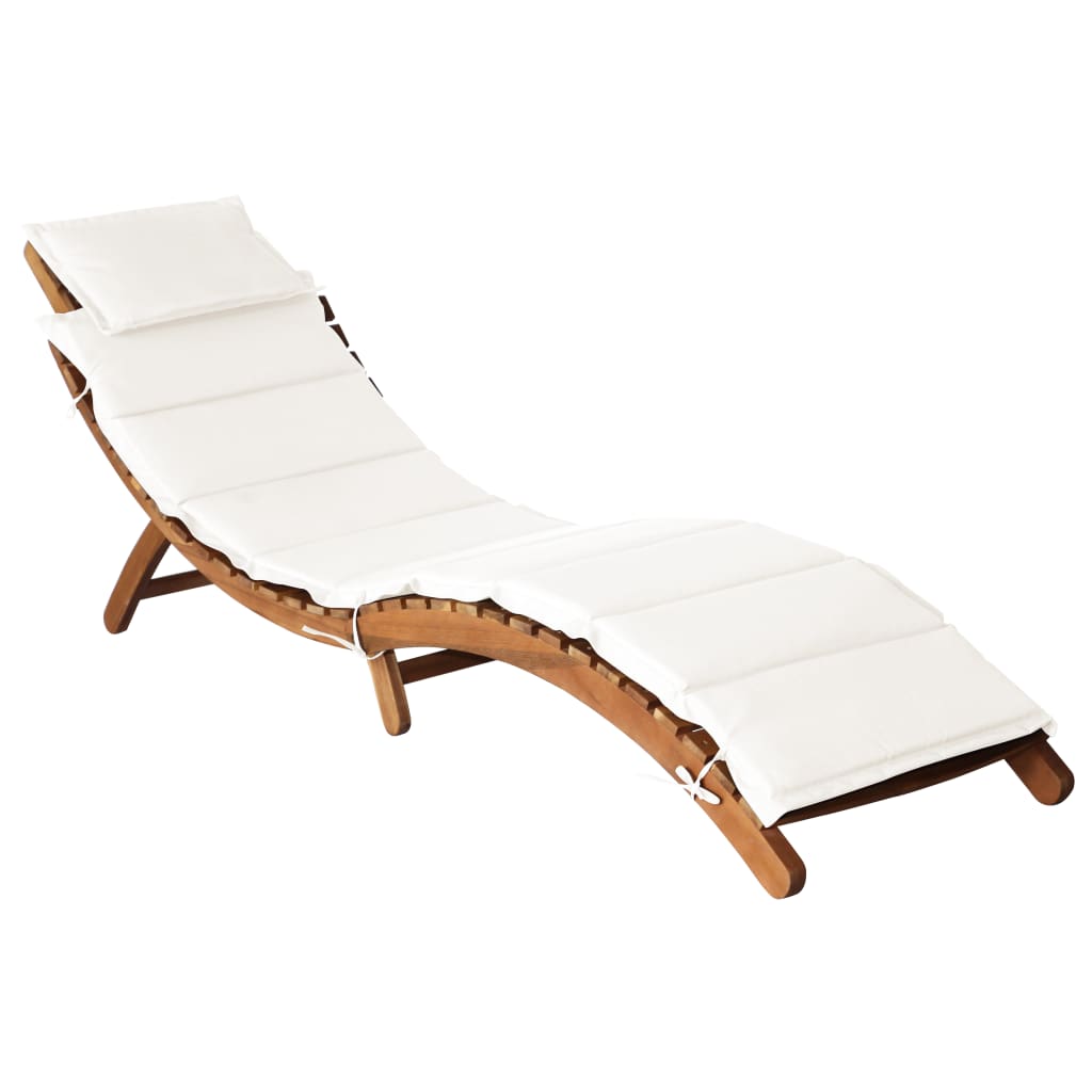 Sun Lounger With Cushion Solid Acacia Wood Cream