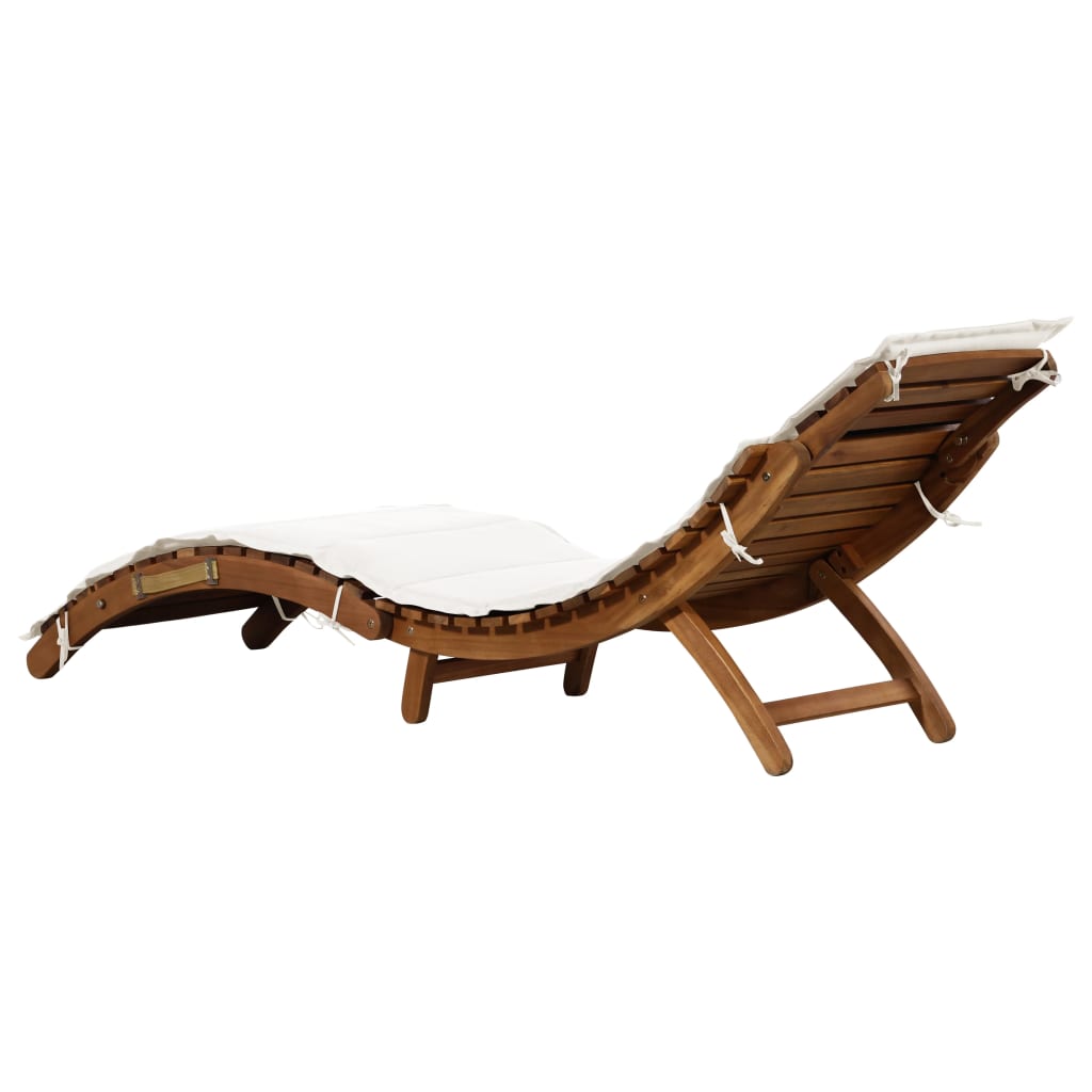 Sun Lounger With Cushion Solid Acacia Wood Cream