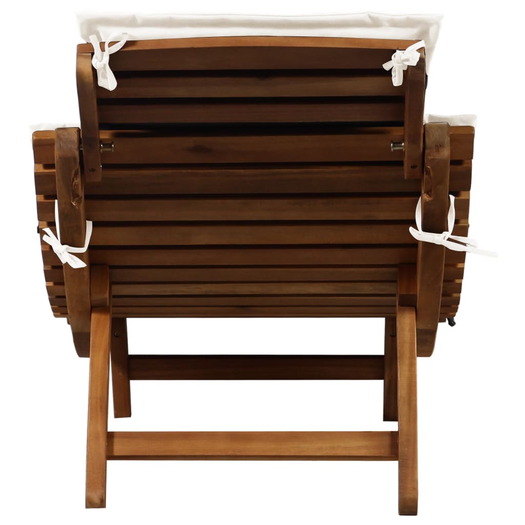 Sun Lounger With Cushion Solid Acacia Wood Cream