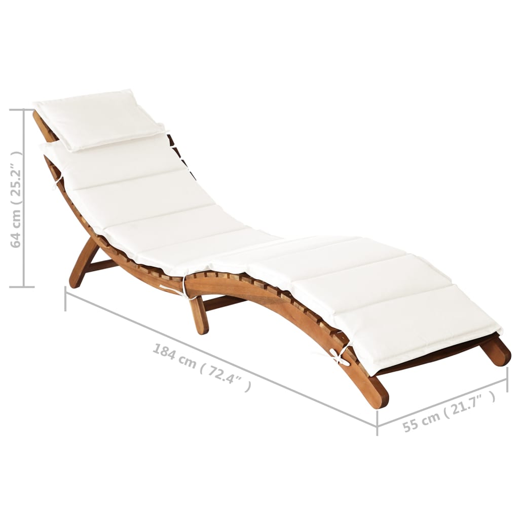 Sun Lounger With Cushion Solid Acacia Wood Cream