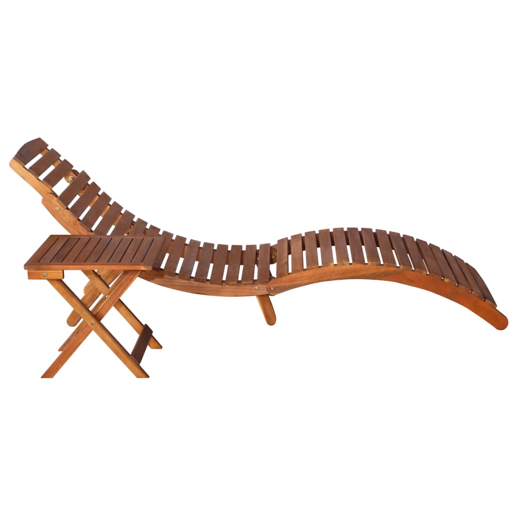 Sunlounger With Table Solid Acacia Wood Brown