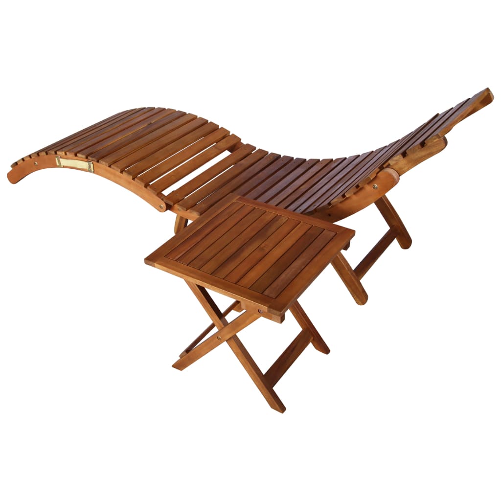 Sunlounger With Table Solid Acacia Wood Brown