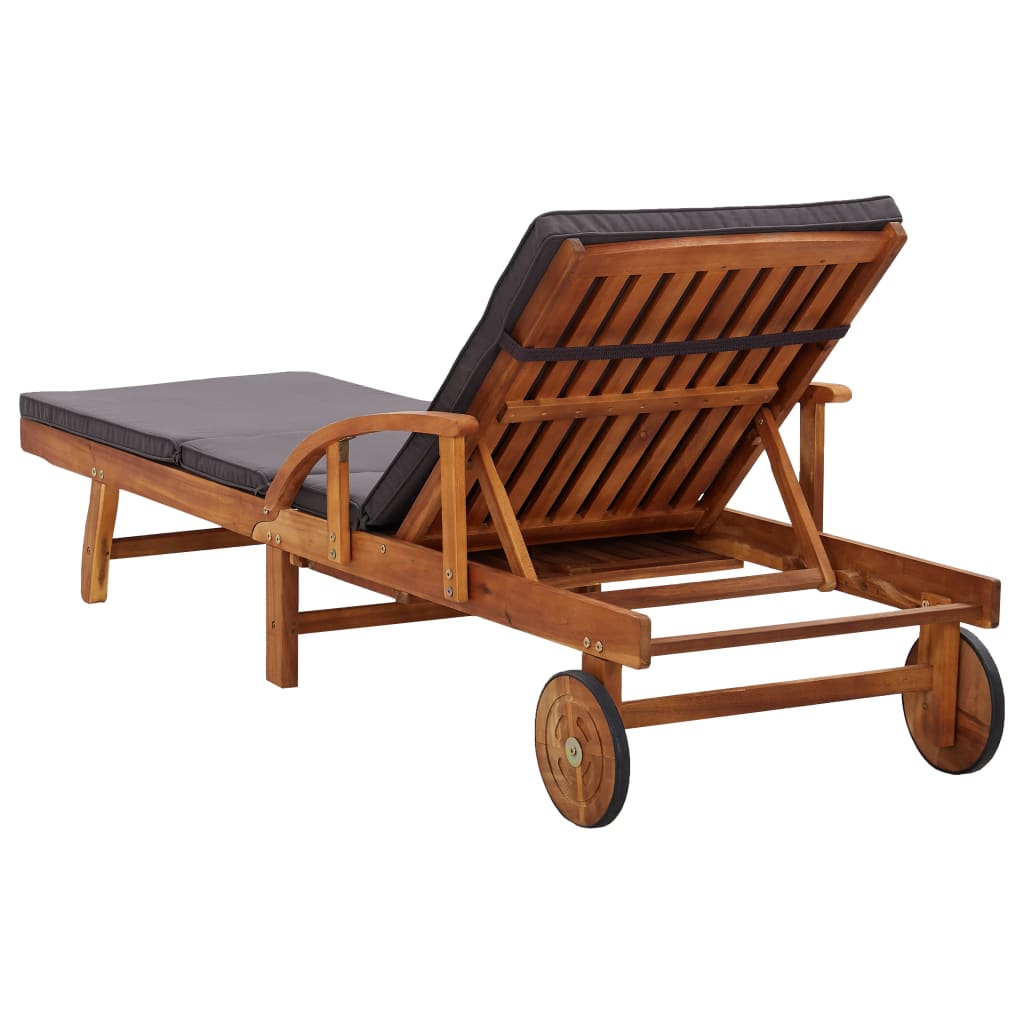 Sun Lounger With Cushion Solid Acacia Wood