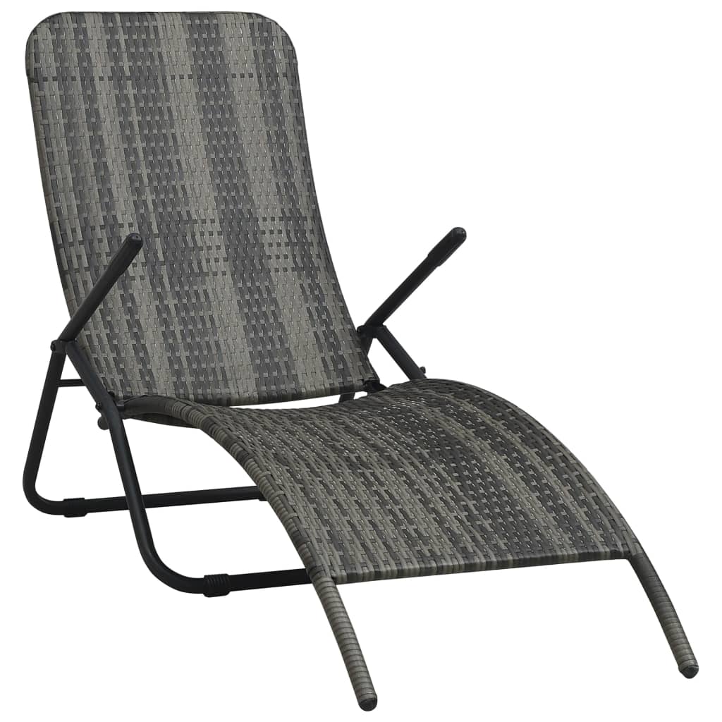 Folding Sun Lounger Poly Rattan Grey