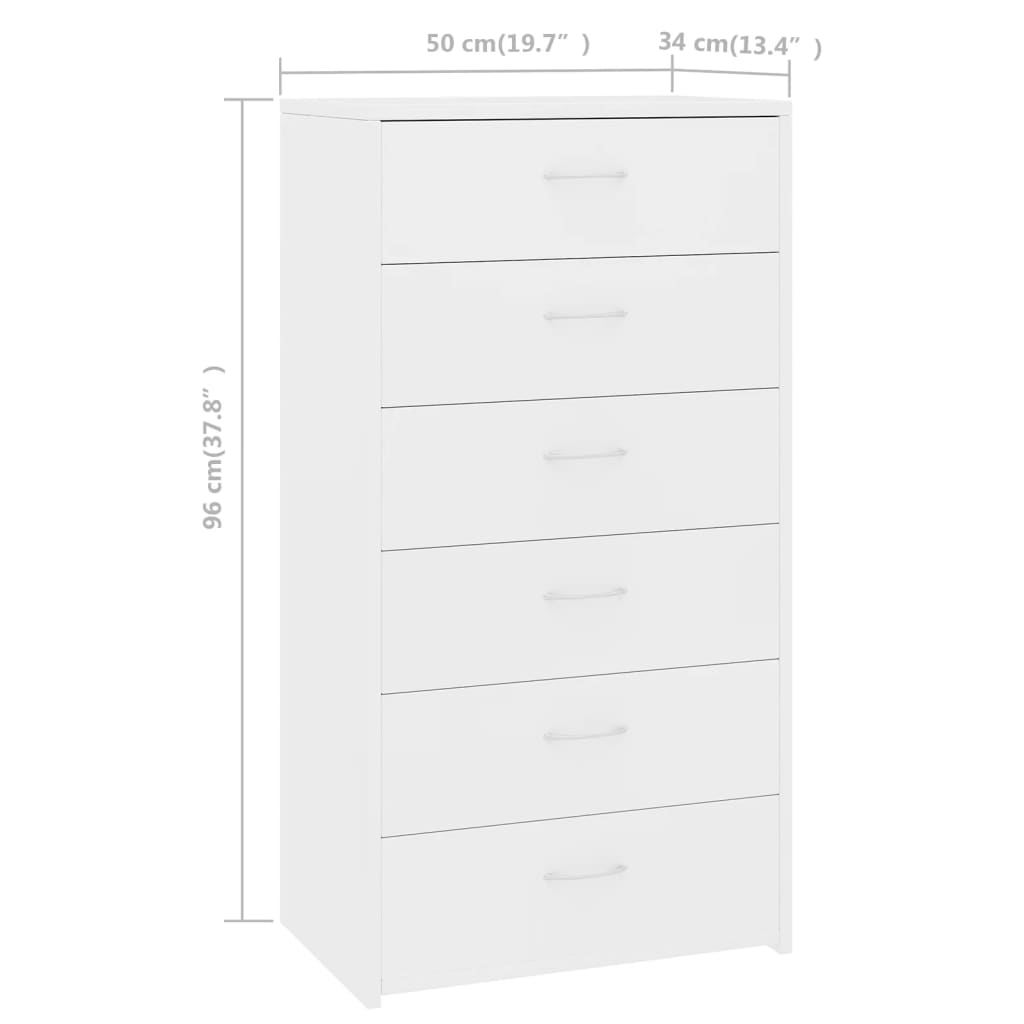 Sideboard With 6 Drawers White 50X34X96 Cm Engineered Wood