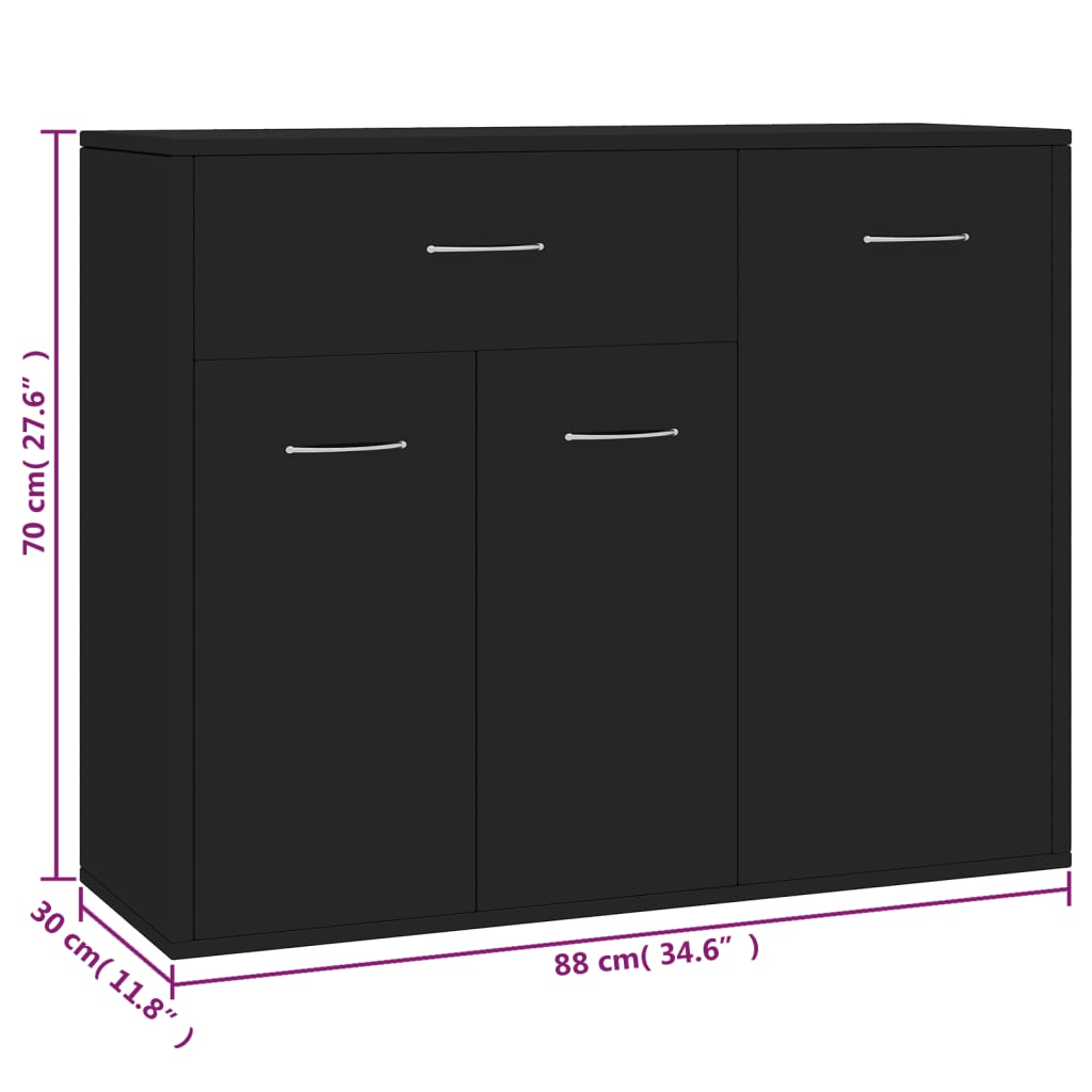 Sideboard Black 88X30X70 Cm Engineered Wood