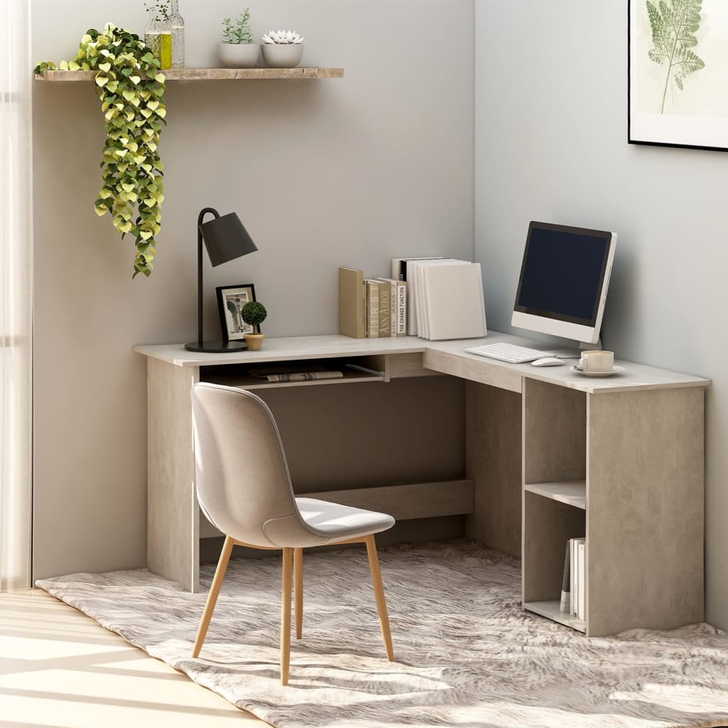 L-Shaped Corner Desk Concrete Grey 120X140X75 Cm Engineered Wood