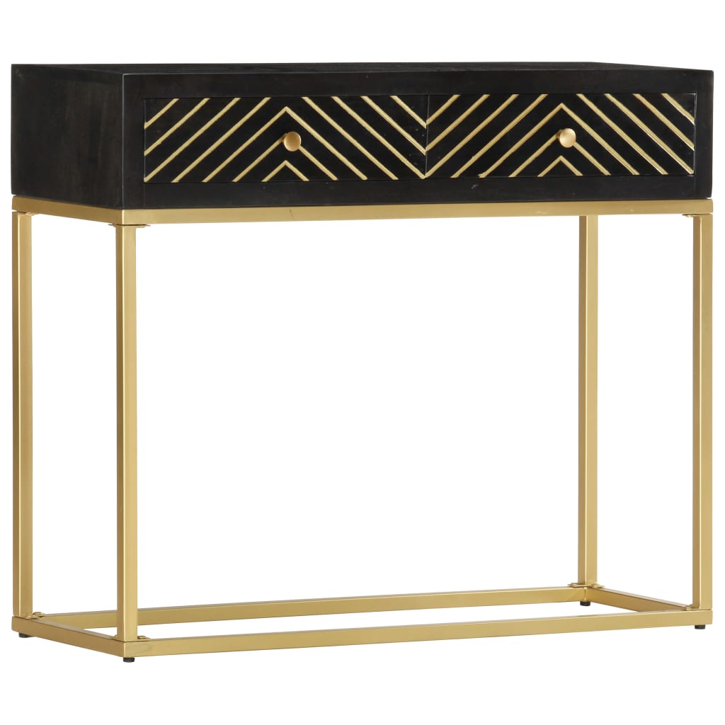 Console Table Black And Gold 90X30X75 Cm Solid Mango Wood