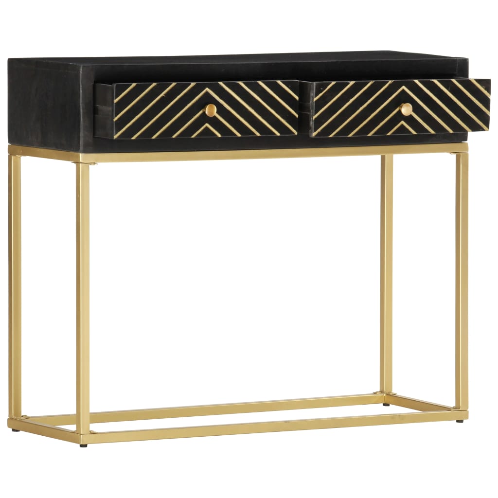 Console Table Black And Gold 90X30X75 Cm Solid Mango Wood