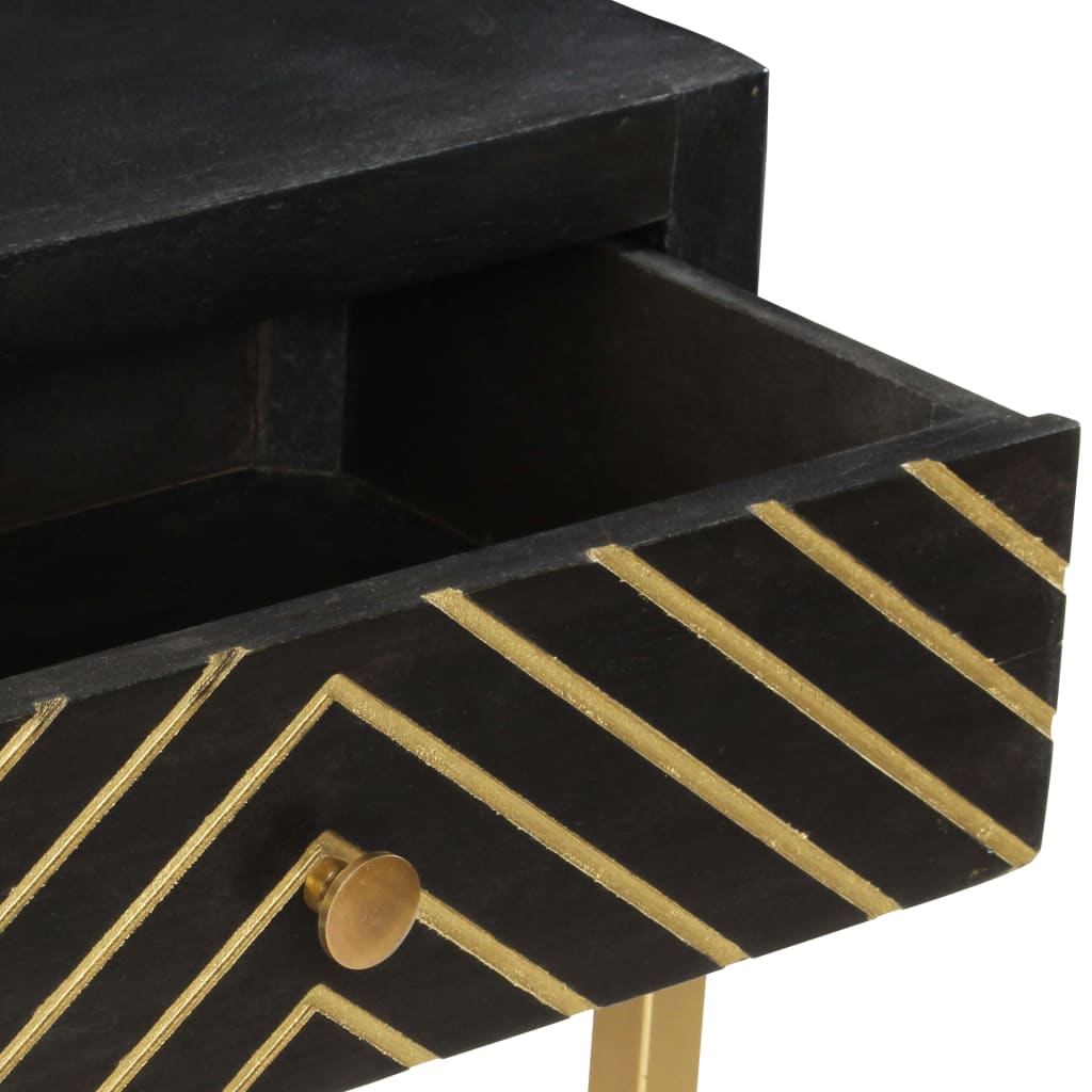 Console Table Black And Gold 90X30X75 Cm Solid Mango Wood