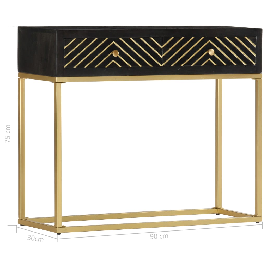 Console Table Black And Gold 90X30X75 Cm Solid Mango Wood