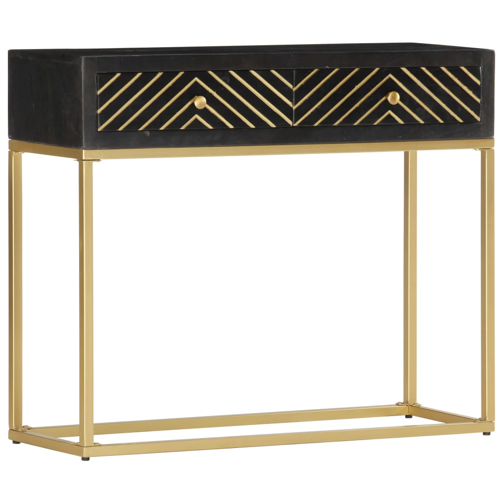 Console Table Black And Gold 90X30X75 Cm Solid Mango Wood