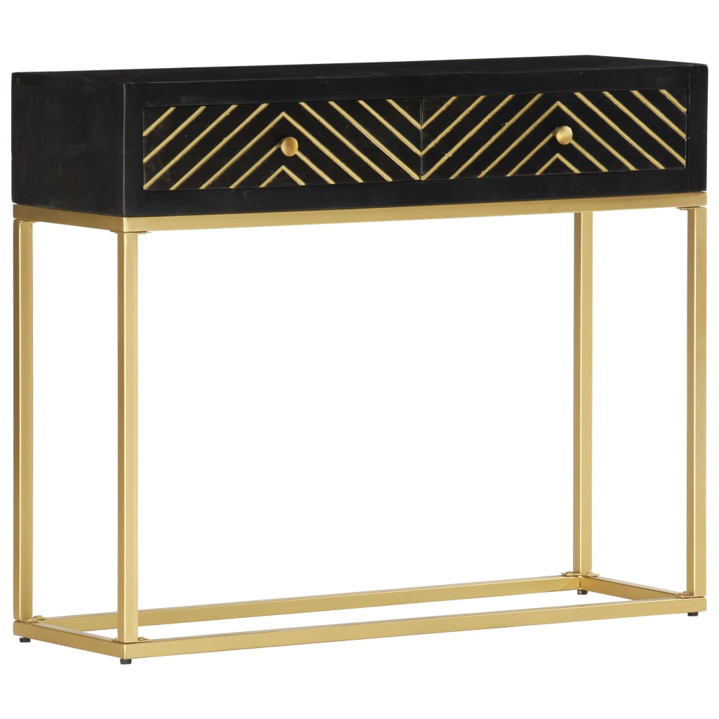 Console Table Black And Gold 90X30X75 Cm Solid Mango Wood