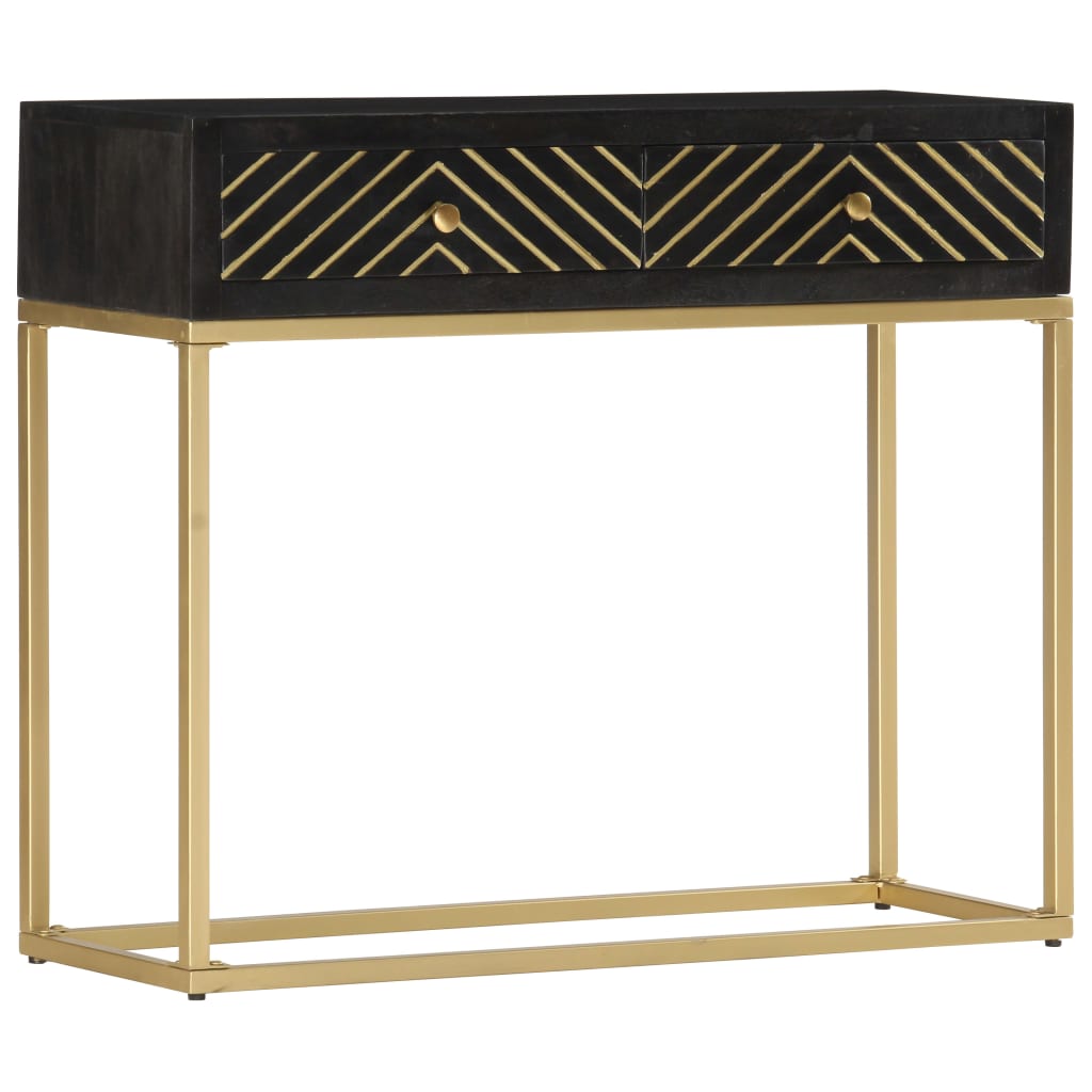 Console Table Black And Gold 90X30X75 Cm Solid Mango Wood