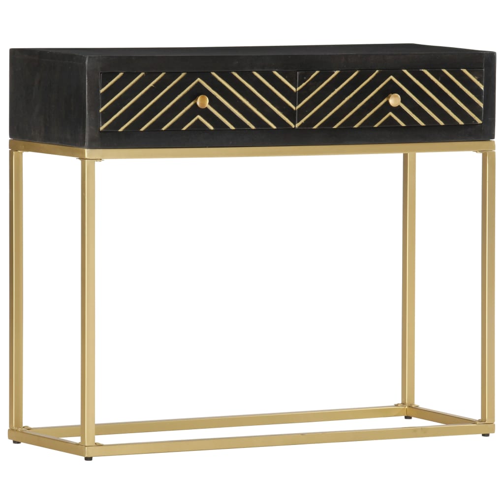 Console Table Black And Gold 90X30X75 Cm Solid Mango Wood