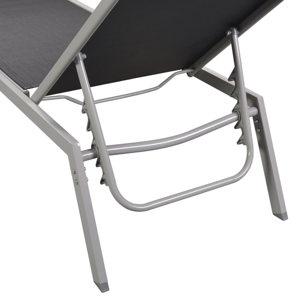 Sun Loungers 2 Pcs With Table Steel And Textilene Black