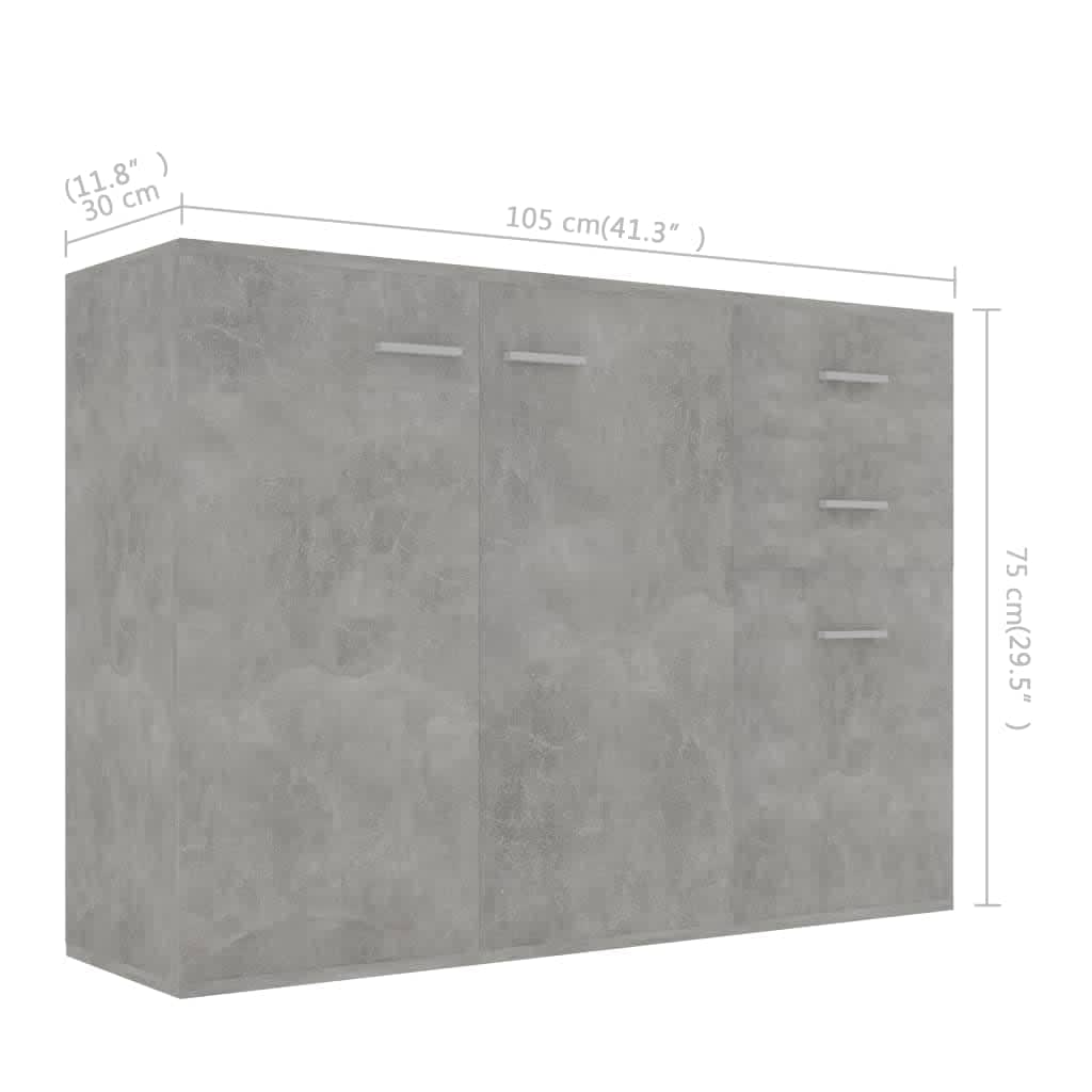 Sideboard Concrete Grey 105X30X75 Cm Engineered Wood