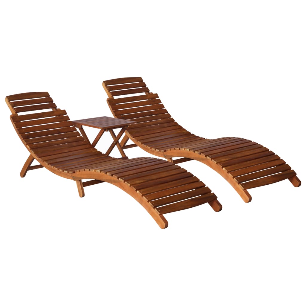 3 Piece Sunlounger With Tea Table Solid Acacia Wood