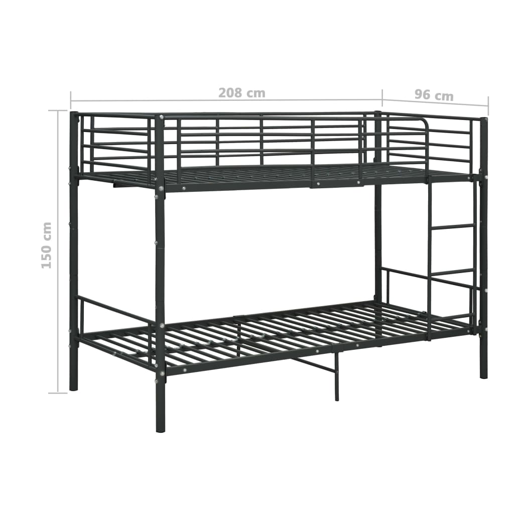 Bunk Bed Black Metal 90X200 Cm